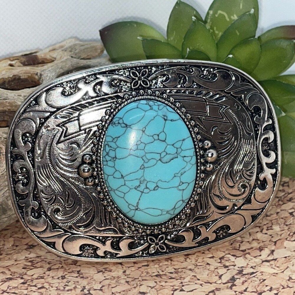 Turquoise Sale Stone Silver Western Southwest mens womens unisex Belt Buckle - Picture 3 of 9